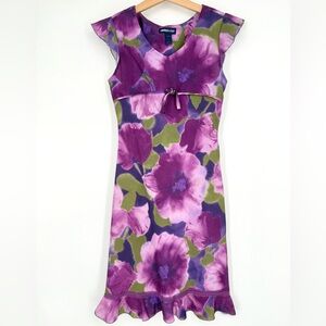 Limited Too Y2K Purple‎ Floral Midi Dress Size 8